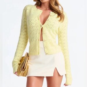 NWT Yellow Eyelet Knit Cardigan Sweater